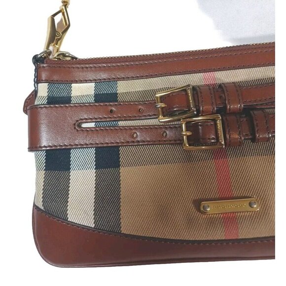 Burberry Bridle Peyton House CheckTartan Leather Fabric Shoulder Crossbo… - Picture 4 of 8